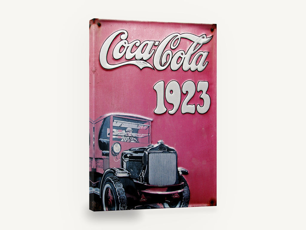 Coca-Cola Delivery Truck 1923, vintage coca-cola 1923 truck sign, stretched canvas wall art print ready to hang