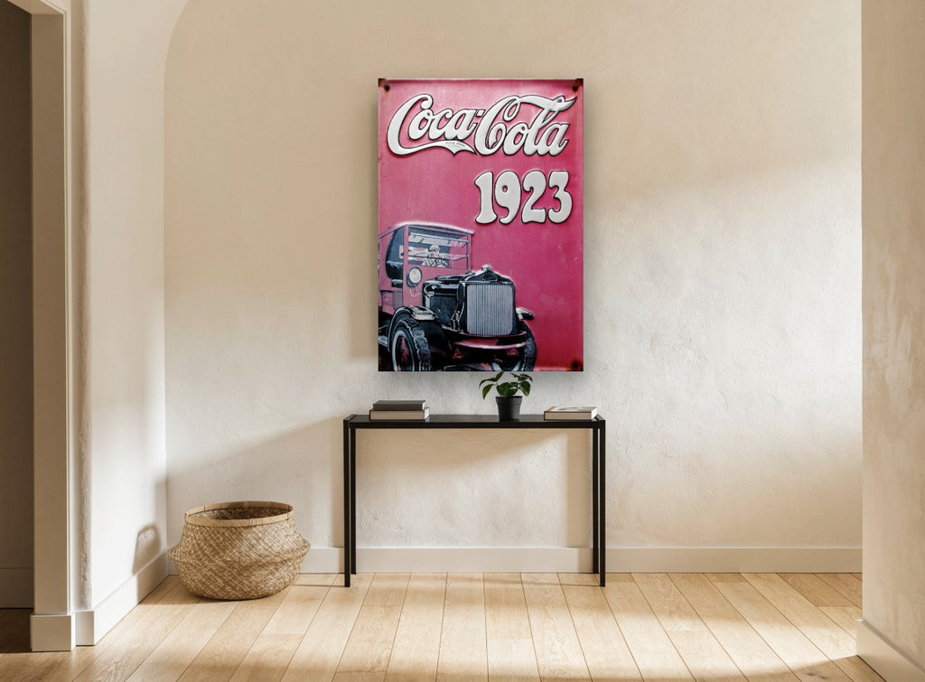 Coca-Cola Delivery Truck 1923 vintage canvas print on the wall of a hallway