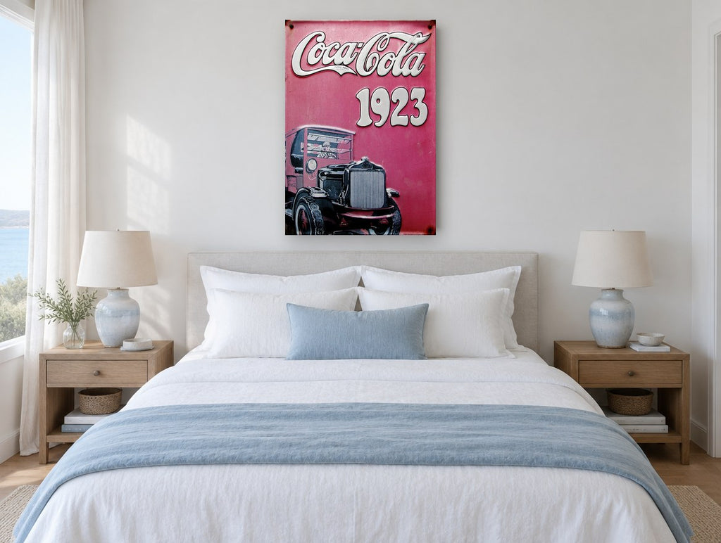 Coca-Cola Delivery Truck 1923 vintage canvas print on the wall of a coastal bedroom