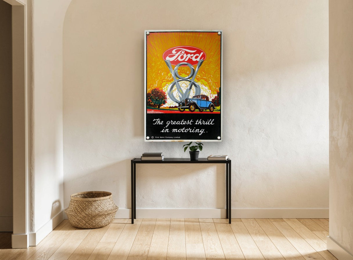 Greatest Thrill in Motoring vintage canvas print on the wall of a hallway
