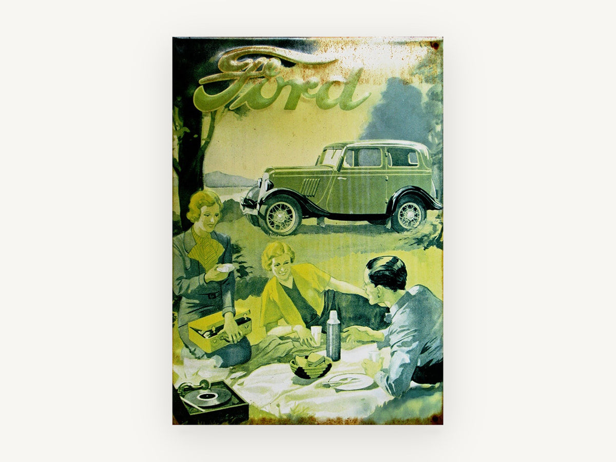 Ford Picnic Outing, vintage canvas wall art print, front view