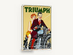 Triumph Couple Ride Out, vintage triumph motorcycle advertising sign, stretched canvas wall art print ready to hang