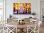 Amber Grove Glow landscape canvas print on the wall of a Hamptons dining room