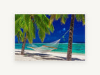 Hammock Between Palms, coastal canvas wall art print, front view
