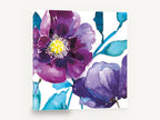 Violet Bloom Wash, purple peony watercolour floral teal leaves, floral canvas wall art print ready to hang
