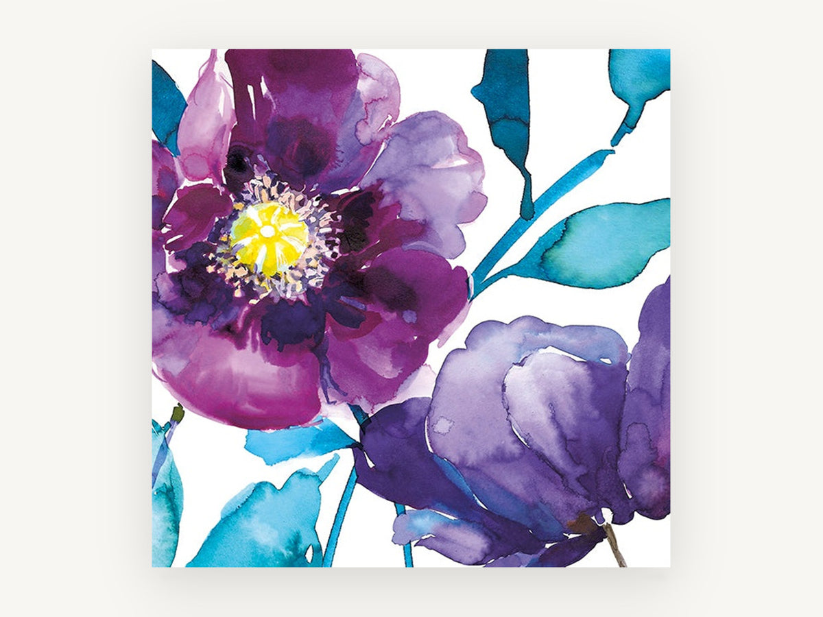Violet Bloom Wash, floral canvas wall art print, front view