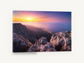 Summit Dusk Over the Coast, mountain summit sunset coastal lights photograph, landscape canvas wall art print ready to hang