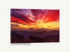 Crimson Ridge Sunset, red sunset over mountain ridges photograph, landscape canvas wall art print ready to hang