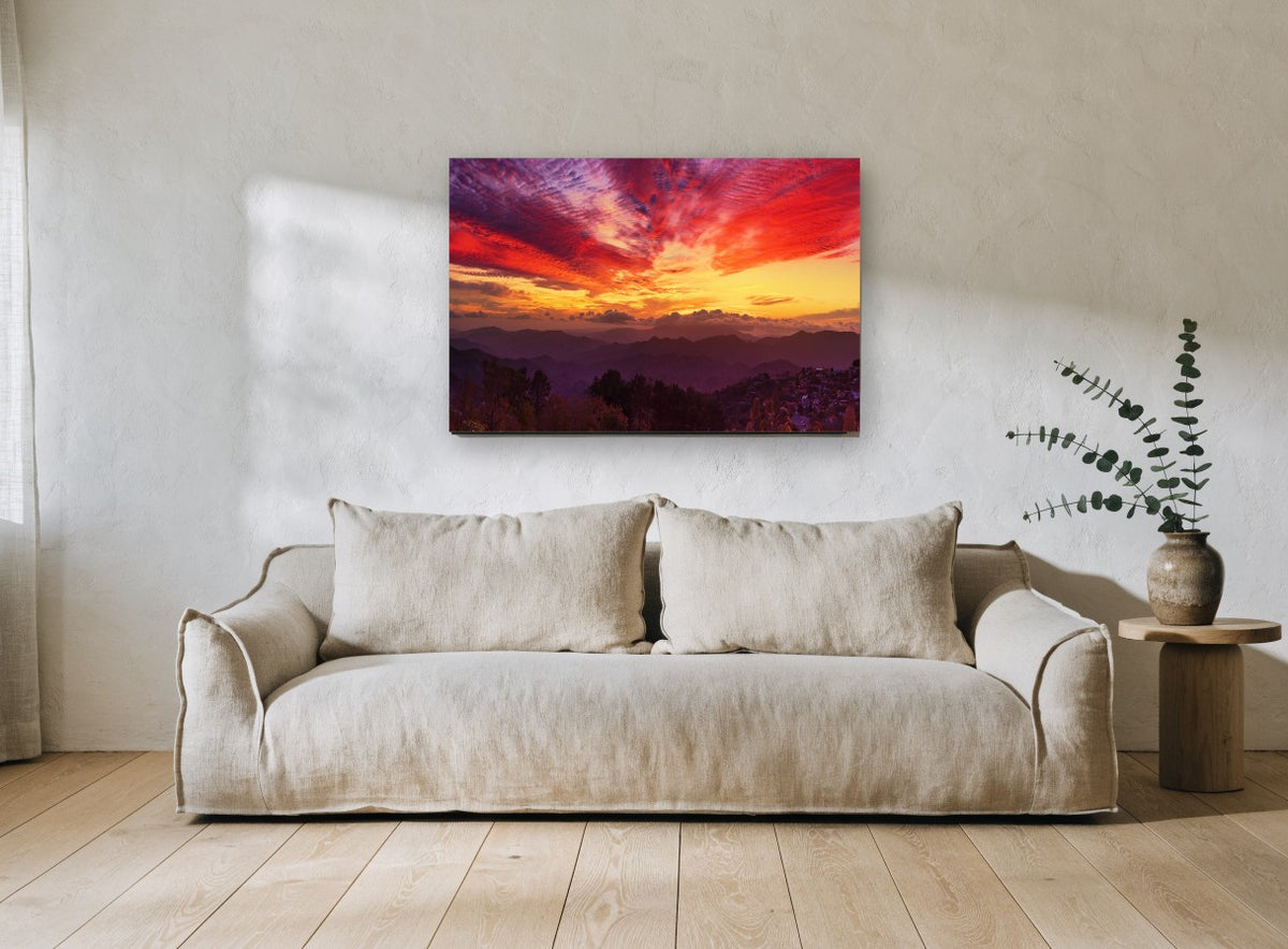 Crimson Ridge Sunset landscape canvas print on the wall of a living room