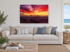 Crimson Ridge Sunset landscape canvas print on the wall of a beach house living room