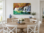 Autumn Turquoise Falls landscape canvas print on the wall of a Hamptons dining room