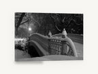 Snowbound Park Bridge, central park bridge in snow black and white photograph, city canvas wall art print ready to hang