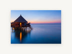 Dusk at the Water Bungalows, coastal canvas wall art print, front view
