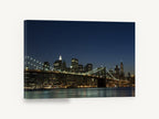 Brooklyn Bridge Midnight Glow, brooklyn bridge and manhattan skyline at night, city canvas wall art print ready to hang