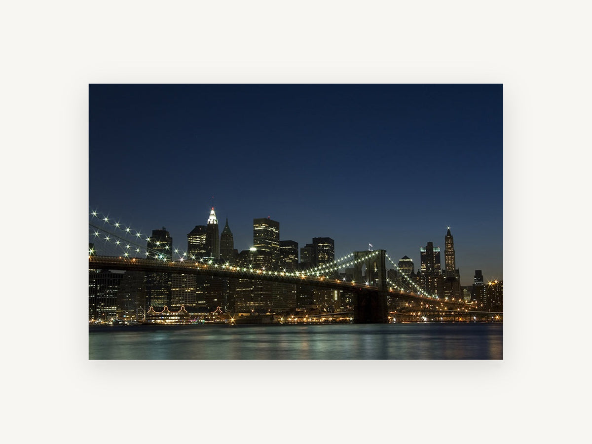 Brooklyn Bridge Blue Hour, brooklyn bridge and manhattan skyline at night, city canvas wall art print, front view
