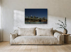 Brooklyn Bridge Midnight Glow city canvas print on the wall of a living room