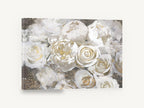 Ivory Gilt Bloom, white roses and peonies gold floral, floral canvas wall art print ready to hang