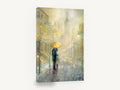 Yellow Umbrella Rain, new york couple under umbrella painting, city canvas wall art print ready to hang