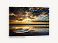 Still Water Dinghy, sunset boat reflection photograph, coastal canvas wall art print ready to hang