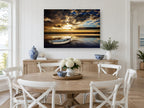 Still Water Dinghy coastal canvas print on the wall of a Hamptons dining room
