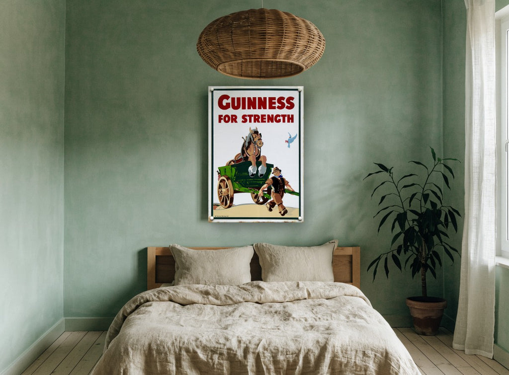 Guinness For Strength vintage canvas print on the wall of a bedroom