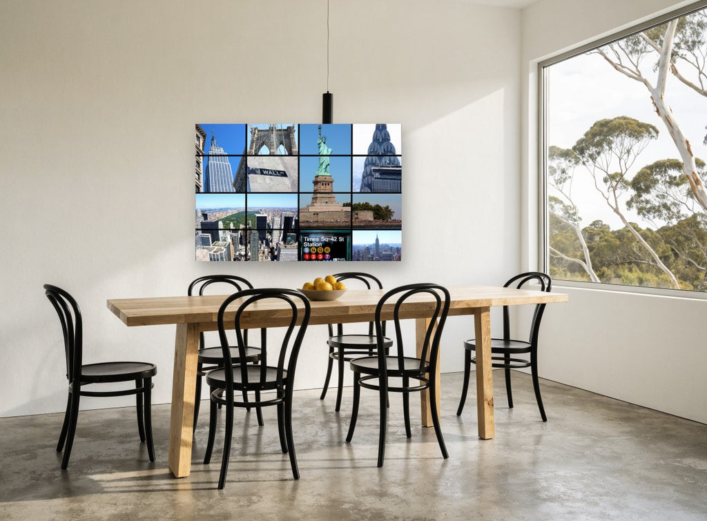 Manhattan Grid Montage city canvas print on the wall of a dining room
