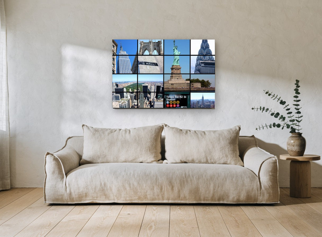 Manhattan Grid Montage city canvas print on the wall of a living room