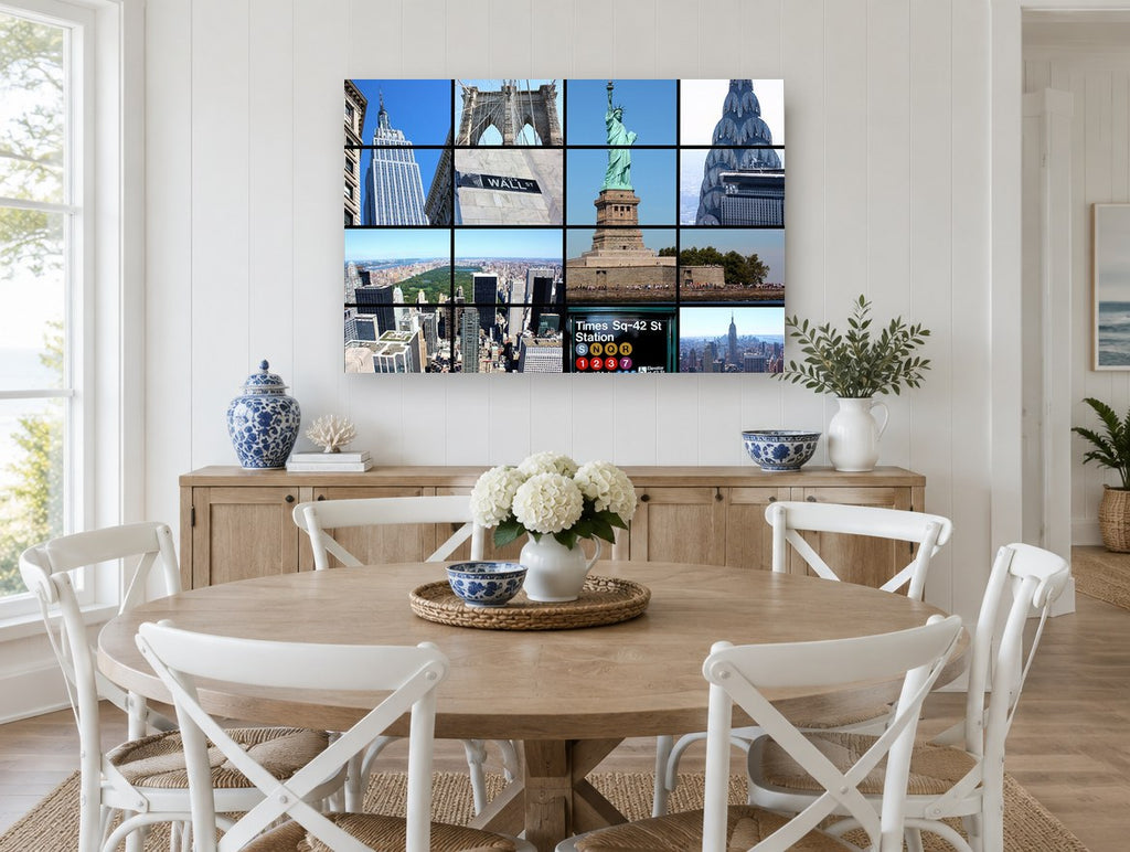 Manhattan Grid Montage city canvas print on the wall of a Hamptons dining room