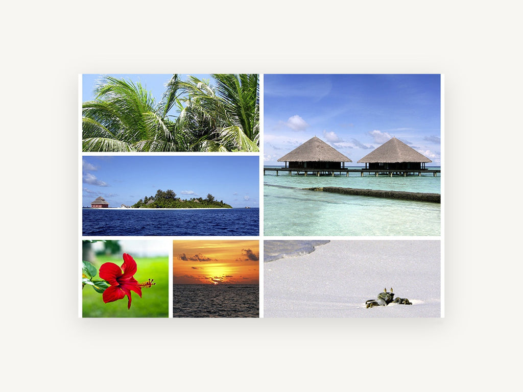 Maldives Island Collage, coastal canvas wall art print, front view