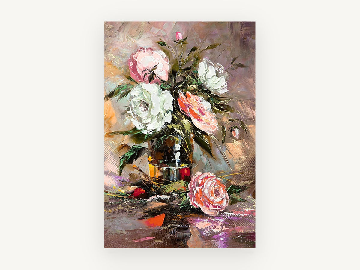 Roses in Dark Glass, floral canvas wall art print, front view
