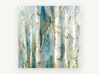 Teal Birch Hush, birch trees watercolour forest, landscape canvas wall art print, front view