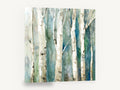 Birch Trunks in Teal, watercolour birch trees teal forest, landscape canvas wall art print ready to hang