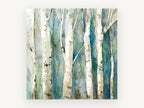 Birch Trunks in Teal, watercolour birch trees teal forest, landscape canvas wall art print, front view