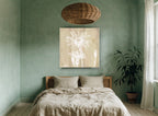 White Daisy on Pale Timber floral canvas print on the wall of a bedroom