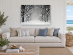 Snowfall Tree Avenue landscape canvas print on the wall of a beach house living room