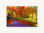 Violet Path Autumn, autumn tree path painting style landscape, landscape canvas wall art print, front view