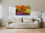 Violet Path Autumn landscape canvas print on the wall of a living room