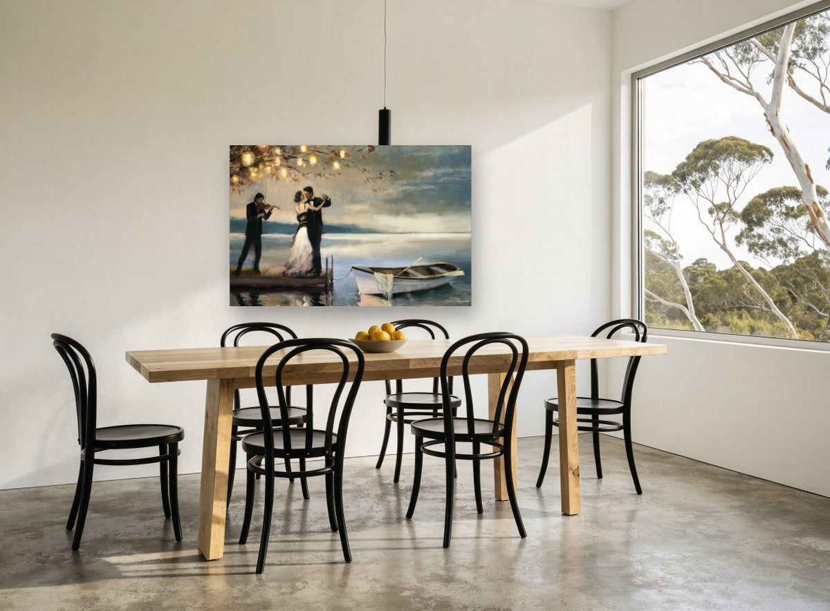 Dockside Last Dance landscape canvas print on the wall of a dining room