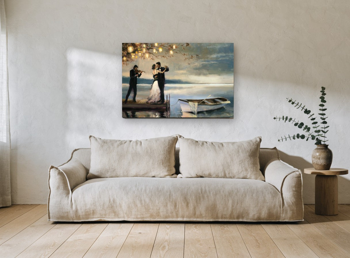 Dockside Last Dance landscape canvas print on the wall of a living room