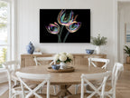 Iridescent Tulip Trio floral canvas print on the wall of a Hamptons dining room