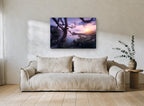 Twisted Tree Sunrise Bay coastal canvas print on the wall of a living room