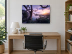Twisted Tree Sunrise Bay coastal canvas print on the wall of a study