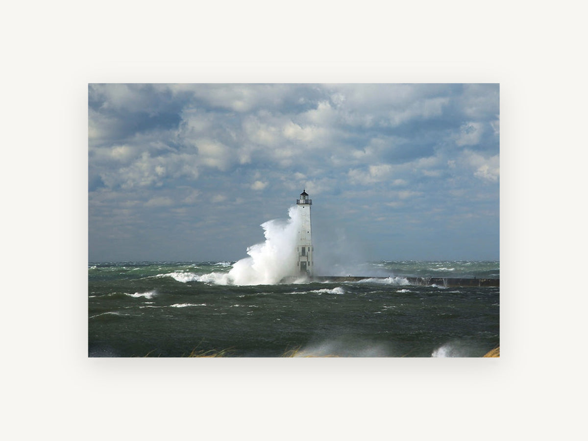 Storm Surge Lighthouse, coastal canvas wall art print, front view