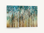 Teal Canopy Grove, teal canopy forest tree painting, landscape canvas wall art print ready to hang