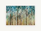 Teal Canopy Grove, teal canopy forest tree painting, landscape canvas wall art print, front view