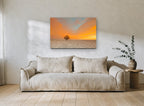 Lone Oak at Dawn landscape canvas print on the wall of a living room
