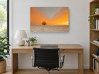 Lone Oak at Dawn landscape canvas print on the wall of a study