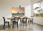 Frosted Field Oak landscape canvas print on the wall of a dining room
