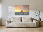 Frosted Field Oak landscape canvas print on the wall of a living room