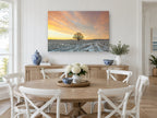 Frosted Field Oak landscape canvas print on the wall of a Hamptons dining room